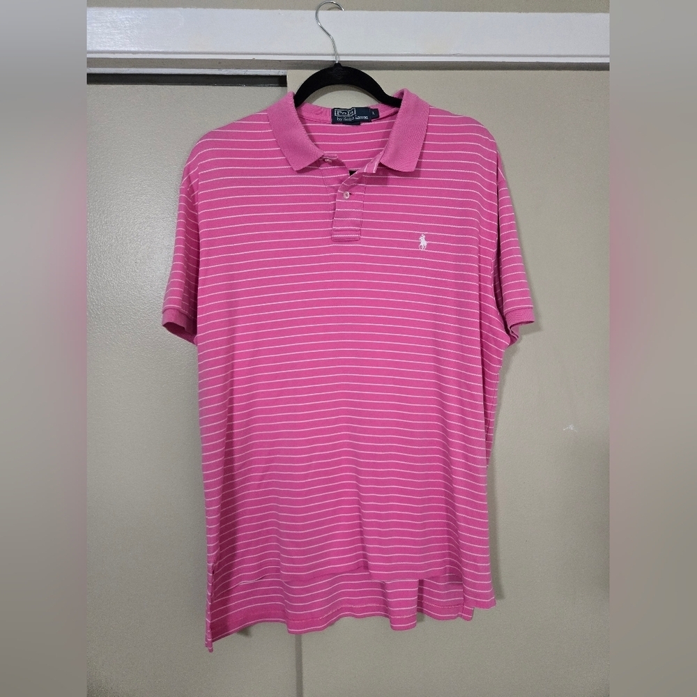 Ralph Lauren Men's Cotton Pink and White Polo Shirt Size Large